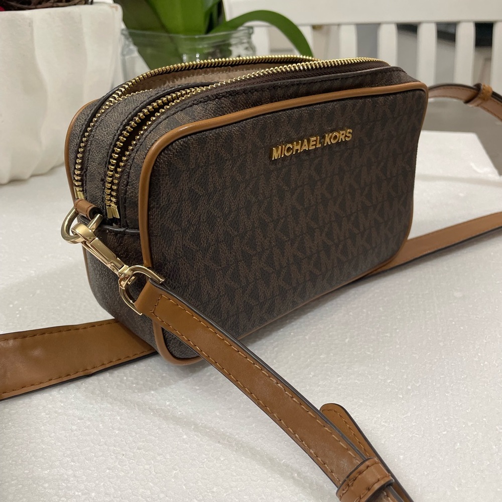Michael Kors Monogram Crossbody in Brown and Gold - Picture 13 of 13